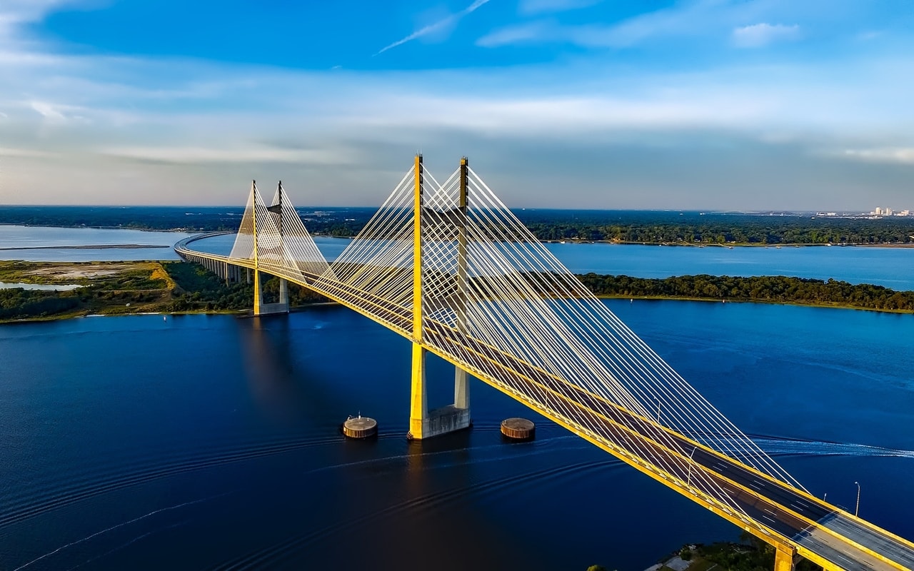 cable stay bridge over blue ocean